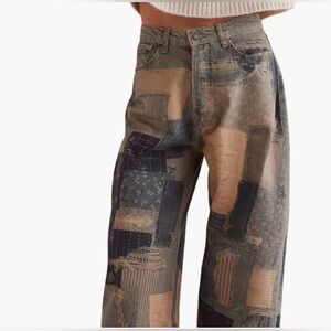 Free people Illusions Patchwork Barrel Leg Jeans indigo combo